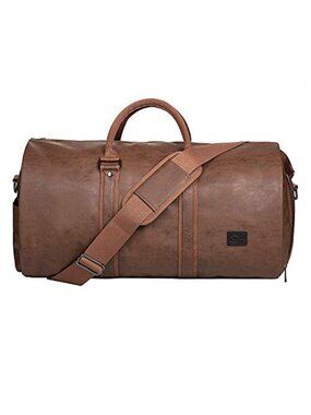 Convertible Garment Bag Carry On Travel Duffel Suit Bag Brown PU Leather 45L